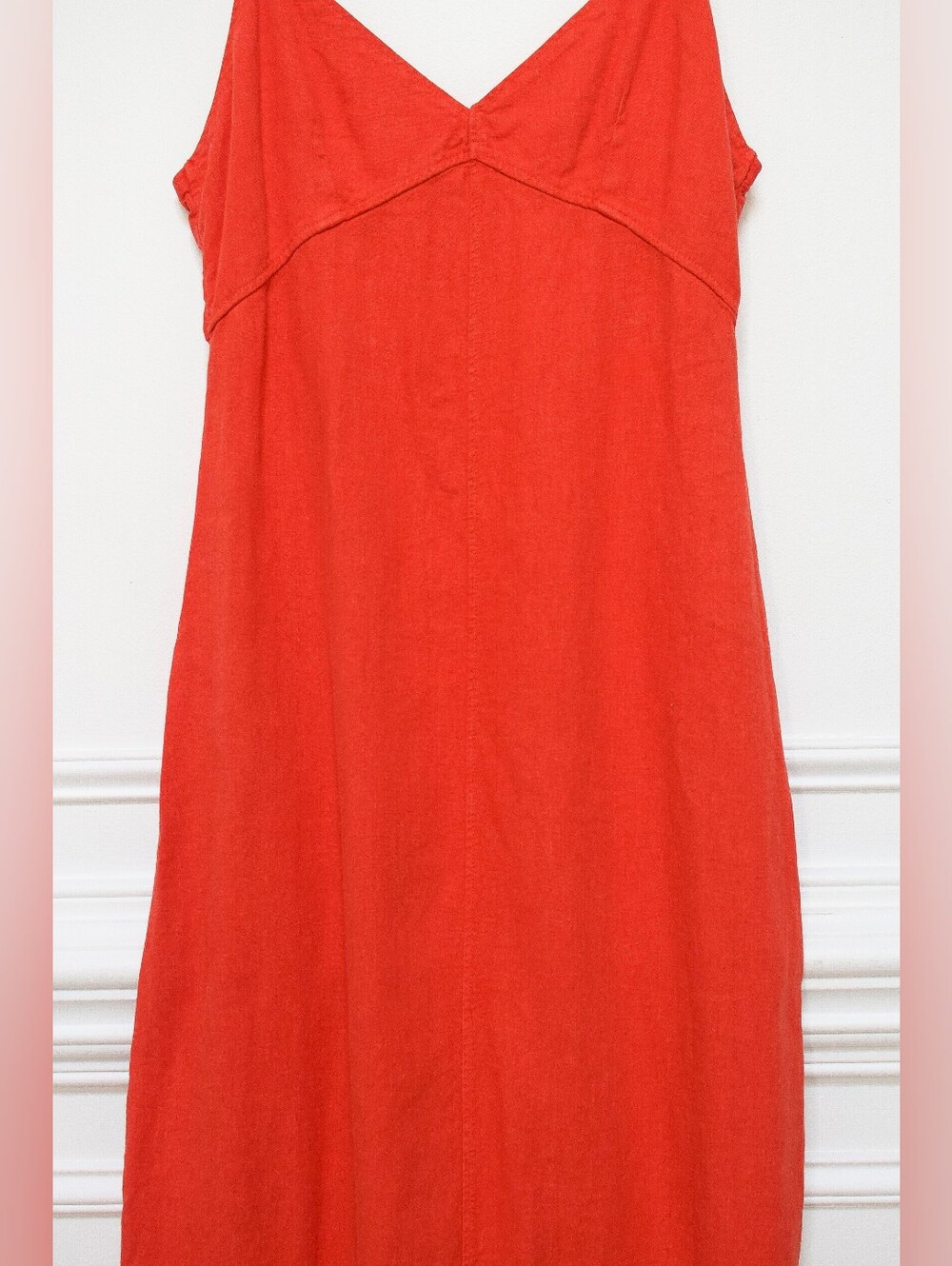 Zara Linen Blend Camisole Midi Slip Dress Orange Red Buttons Sz M Fall Capsule - Picture 5 of 11